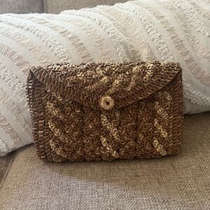 Vintage Handmade Woven Straw Clutch Purse